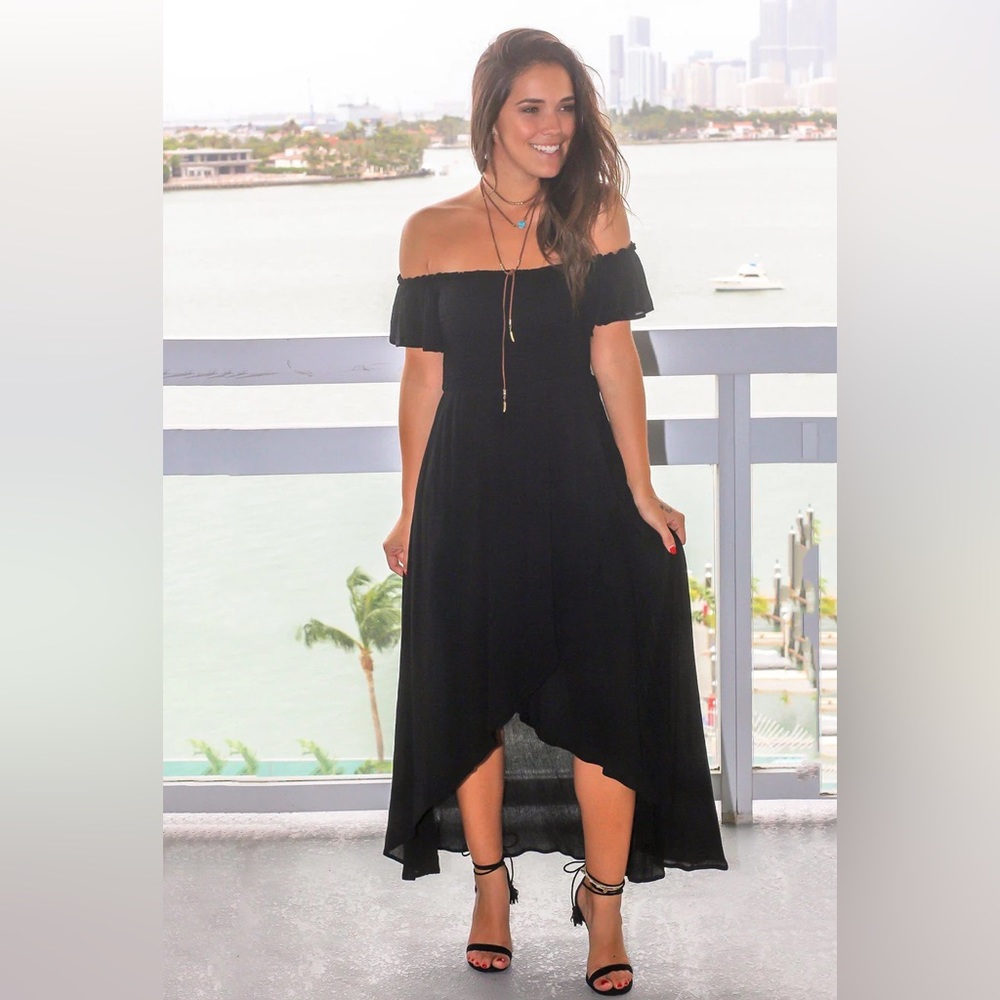 Saved by the Dress Black off the Shoulder High Low Dress